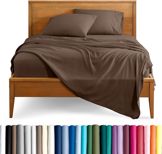 Bare Home Split Head Flex King Sheet Set - 1800 Ultra-Soft Microfiber Bed Sheets - Double Brushed - Deep Pockets - Easy Fit - 4 Piece Set - Bedding Sheets & Pillowcases (Cocoa)