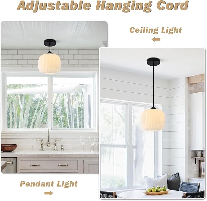 KCO Lighting Frosted White Glass Pendant Light Black Farmhouse Kitchen Light Fixtures Ceiling Hanging Over Table Mid Century Modern Globe Pendant Light Single Hanging Light Fixture