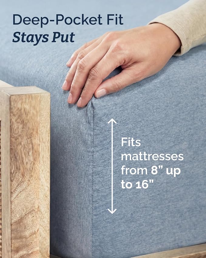 Twin XL 4 Piece Sheet Set - Comfy Breathable & Cooling - Soft Hotel Luxury Bedding Set with 8-16 Inch Deep Pockets - 1 Flat & 1 Fitted Sheet & 2 Pillowcases - Wrinkle Free & Easy Care - Heathered Blue