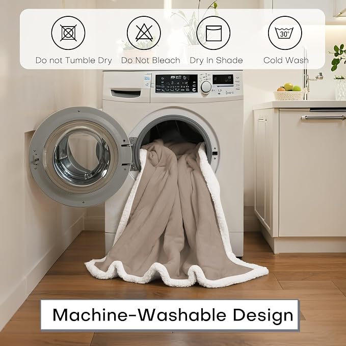 Electric Heated Blanket 62"x84" Twin Size for Safe All Night Rest, Dual-Sided Microplush Sherpa for Bedroom Couch Use, 4 Heat Settings & 10 Hours Auto Off Energy Saving, Machine Washable - Light Brown