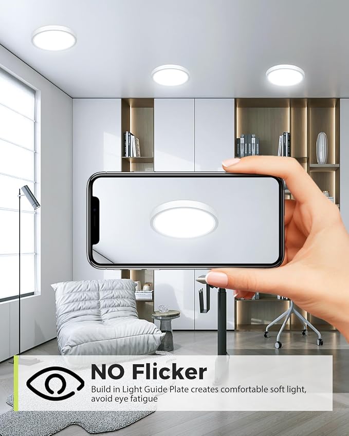 hepside 2Pack Dimmable Flush Mount Ceiling Light Fixture White, 3000/4000/6500K Ceiling Lamp, 7.5INCH 15W 1500LM Low Profile Light for Bedroom, Kitchen, Bathroom, Hallway