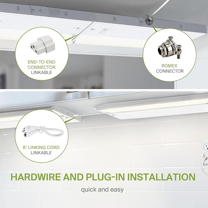 ASD Swivel LED Under Cabinet Lighting Plug in or Hardwired 32 Inch, Dimmable Under Cabinet Lights with High/Low/Off Switch, 3CCT 2700K-4000K, Linkable Under Counter Lights for Kitchen, White, ETL