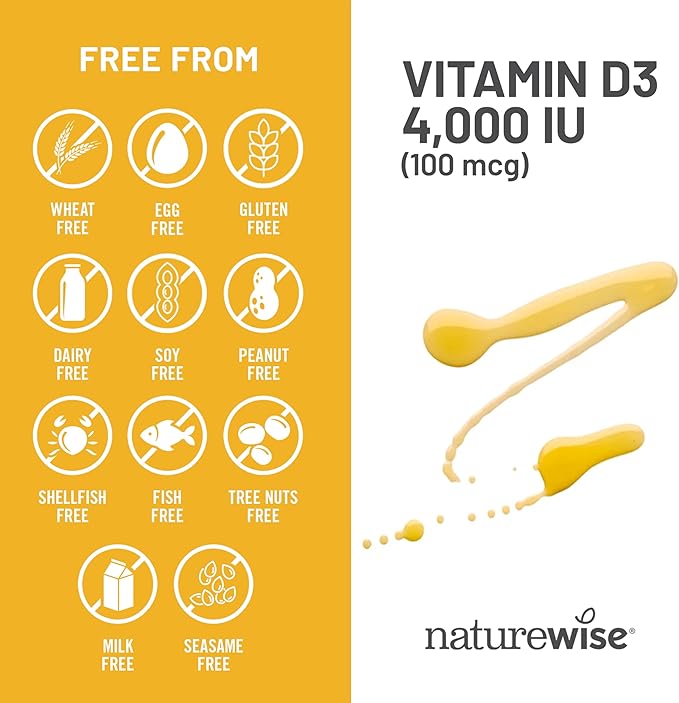 NatureWise ビタミンD3 4000IU（100mcg）90日分 免疫サポート、健康な筋肉機能、骨の健康に – 非遺伝子組み換え、グルテンフリー、オーガニックエキストラバージンオリーブオイル配合（ミニソフトジェル）、90粒