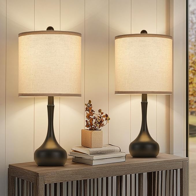 23" Farmhouse Table Lamp Set of 2, Rustic Metal Bedside Lamps for Bedroom, Living Room, Office, Dorm - 3-Way Color Changing, Bulb Included, Home Decor