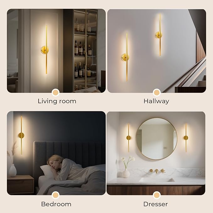 GvvooHome 1 Pack Battery Operated Wall Sconce Detachable 360°Rotate, Wireless Wall Light 3000-6500K Dimmable, 10000mAh Rechargeable Wall Lamp for Bedroom, Living Room，28.3 Inch Gold