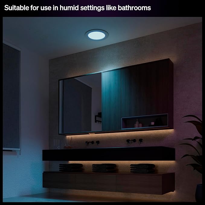 Philips Hue Slim Downlight, Recessed LED Ceiling Light 1-Pack, 1200 lm, 6-inch, Canless Design, Full-Spectrum Daylight 1000K-20000K, Ultra-Low Dimming, Precise Color, Smart Lighting, White