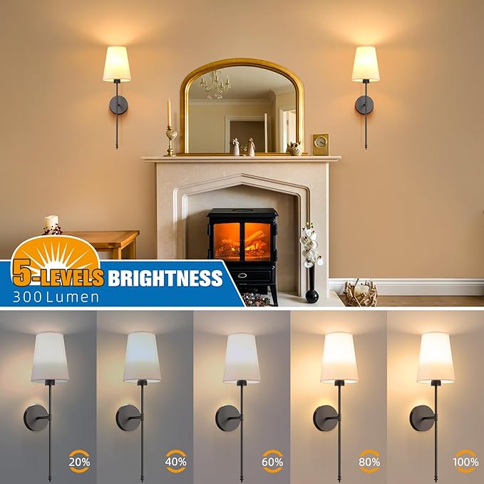 NIORSUN 25.4 inch Battery Operated Wall Sconce Set of 2,Black Rechargeable Wall Lights with 10400mAh Dimmable Detachable Bulbs and Remote,9 Colors Wireless Sconces for Bedroom Living Room Hallway