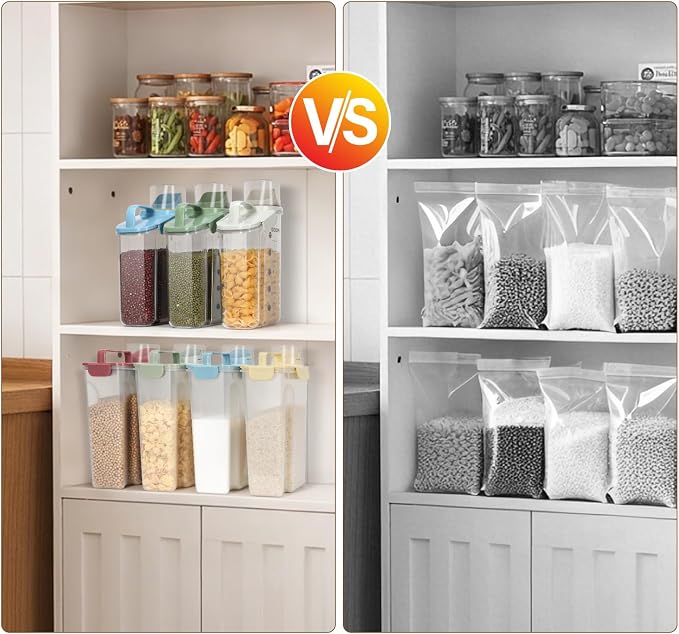 LEAWALK Airtight Rice Storage Container, Cereal Dry Food Flour and Sugar Bin, Dog Cat Food Dispenser with Measuring Cup, BPA Free Clear Plastic Kitchen (Green, 5L-1pack)