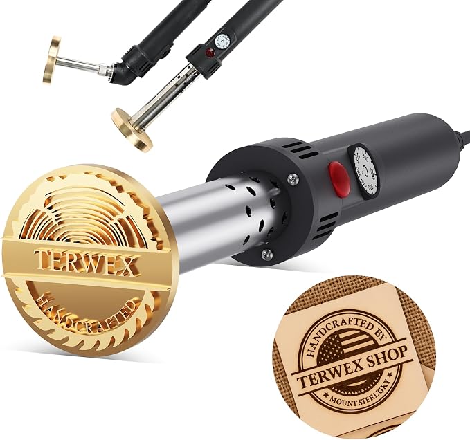 Terwex Custom Electric Branding Iron for Wood, Black Temperature-Controlled Wood Branding Iron Personalized Metal Stamp, Logo Branding Irons Letter Stamp for Leather Food, Woodworking Tools(1.5")