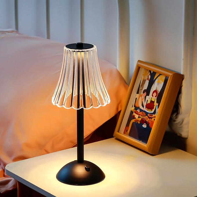 Liliful 1 Pcs Cordless Table Lamp Rechargeable Touch LED Small Gold Portable Battery Operated USB-c Desk Lamp 3 Color Dimmable for Bedroom Living Room Dining (Black,Rose Style)