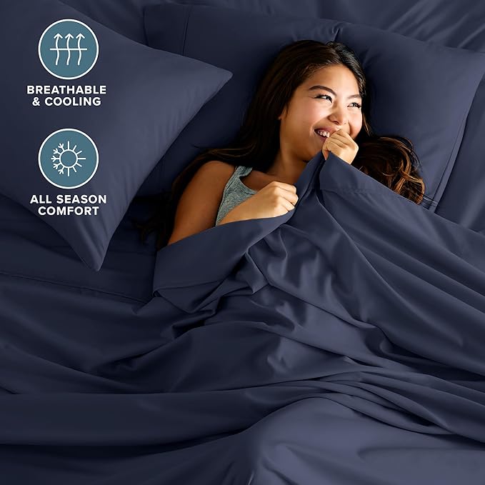 Bare Home Full Sheet Set - 1800 Ultra-Soft Microfiber Full Bed Sheets - Double Brushed - Deep Pockets - Easy Fit - 4 Piece Set - Bedding Sheets & Pillowcases (Full, Midnight Blue)