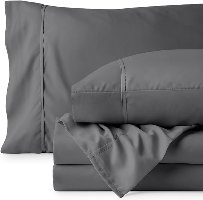 Bare Home Short Queen Sheet Set - 1800 Ultra-Soft Microfiber Bed Sheets - Double Brushed - Deep Pockets - Easy Fit - 4 Piece Set - Bedding Sheets & Pillowcases (Short Queen, Grey)