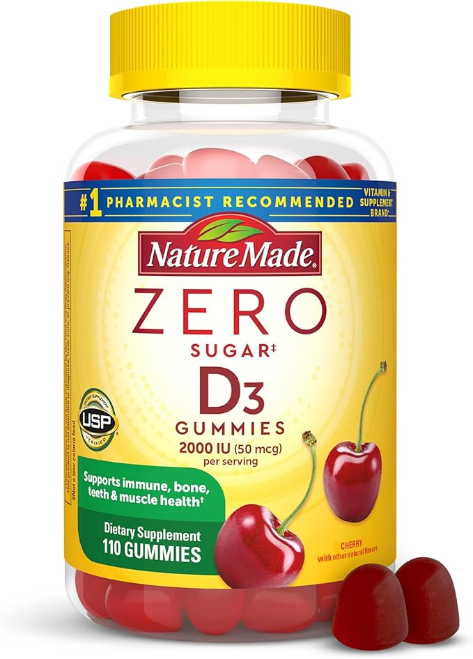 ネイチャーメイド ゼロシュガー ビタミンD3 グミ 2000IU（50mcg）1食分あたり、骨と免疫の健康をサポート、アスパルテーム不使用、ビタミンDグミ110粒、55日分