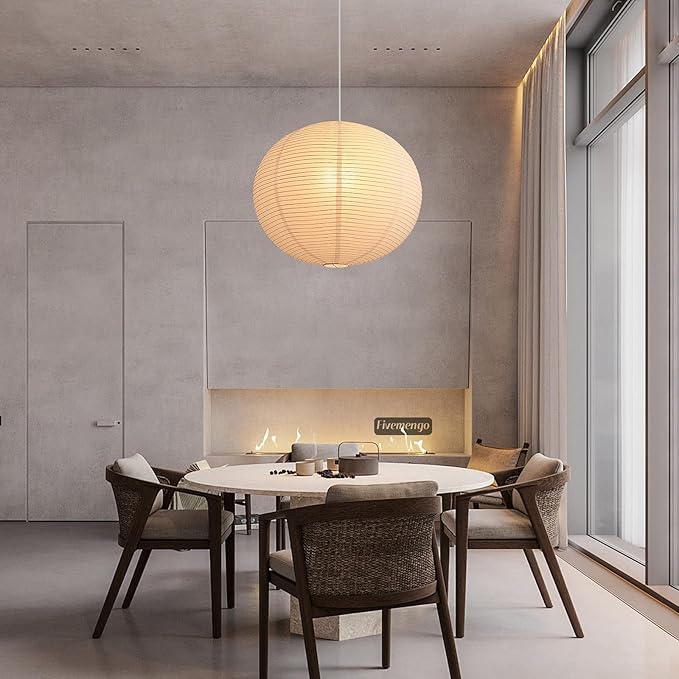 Large Rice Paper Pendant Light Kit, 20in White Globe Paper Lantern Lights, E26 Base, Japanese Hanging Lantern Lamp Japandi Chandelier for Dining Room Bedroom Office Living Room