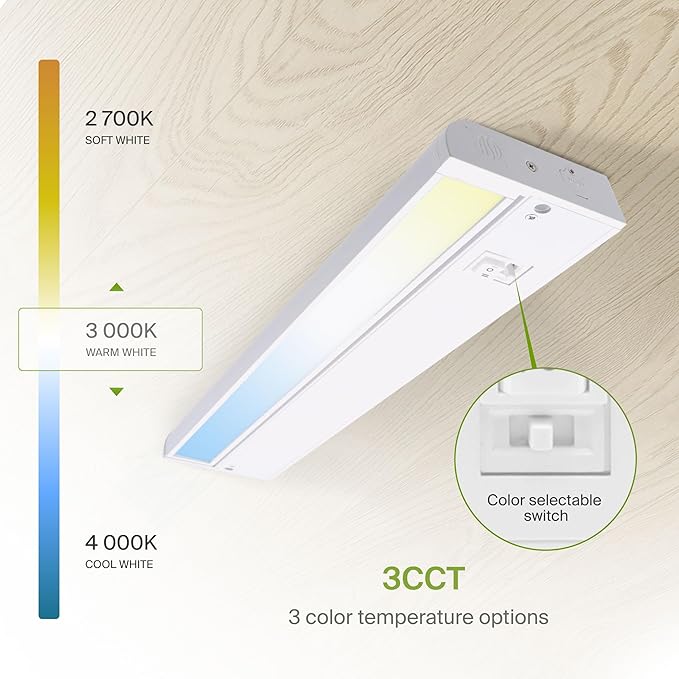 ASD Swivel LED Under Cabinet Lighting Plug in or Hardwired 18 Inch, Dimmable Under Cabinet Lights with High/Low/Off Switch, 3CCT 2700K-4000K, Linkable Under Counter Lights for Kitchen, White, ETL