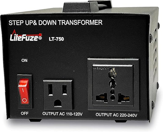 LiteFuze 750 Watt Voltage Converter Transformer Step Up/Down - 110v to 220v / 220v to 110v Power Converter - Fully Grounded Cord - Universal Socket, CE Certified [5-Years Warranty] (LT-750)