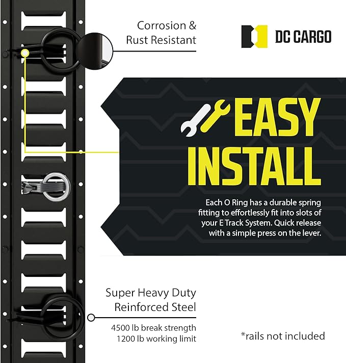 DC Cargo Mall Heavy-Duty Steel O-Ring (Pack of 20) 4500Lbs Break Strength - E Track Accessories Tie-Down Anchors for E-Track Tie-Down System