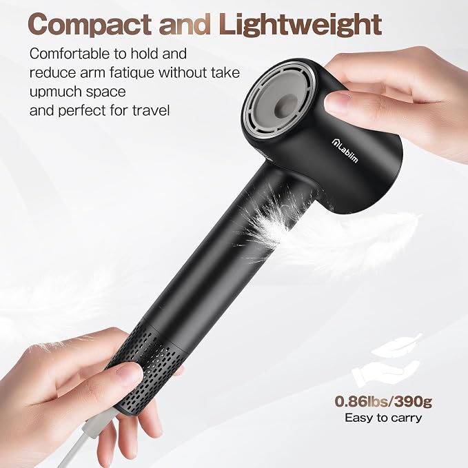Labiim Hair Dryer, High-Speed Ionic Blow Dryer 110,000 RPM Brushless Motor for Fast Drying, 200M Ions Frizz & Thermo-Control HairDryer with Magnetic Nozzle, Quiet Compact for Home Travel, Black