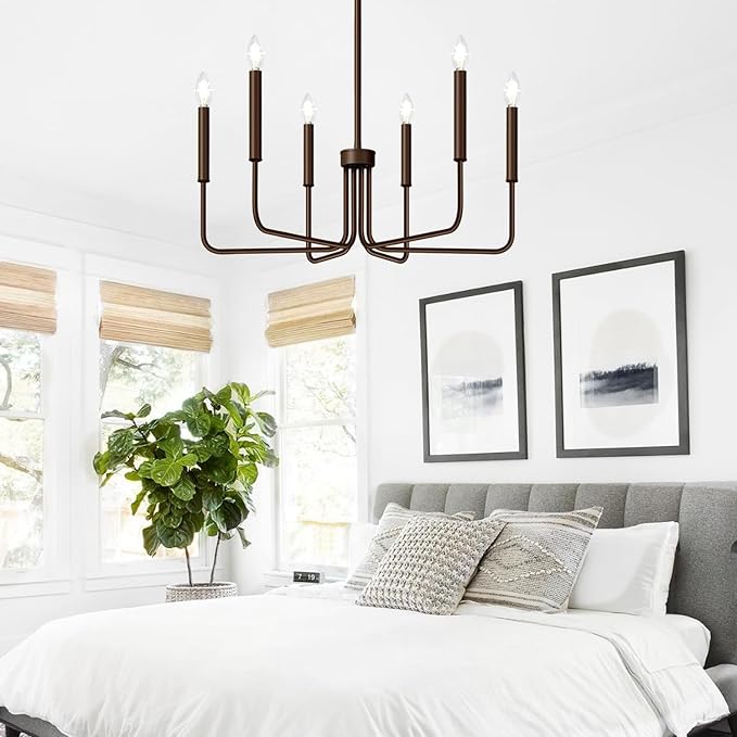6-Light Farmhouse Chandelier for Dining Room Lighting Fixtures Hanging, Oil-Rubbed Bronze Dining Light Fixtures Industrial Chandelier for Bedroom, Foyer, Hall, Kitchen, Living Room and Entryway