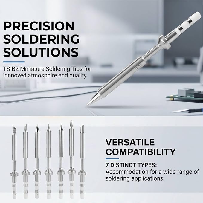Mini Stainless Steel Soldering Iron Tips Replacement for TS100 TS B2 | Corrosion Resistant Precision Tip Set with Enhanced Thermal Conductivity