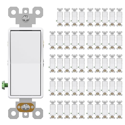 AIDA 50 Pack 4 Way Switch Decorative Light Switch, 15Amp, 120/277 Volt, 4 Way Decorative Light Rocker Switch Replacement, Self-Grounding, Residential and Commercial Grade, UL Listed