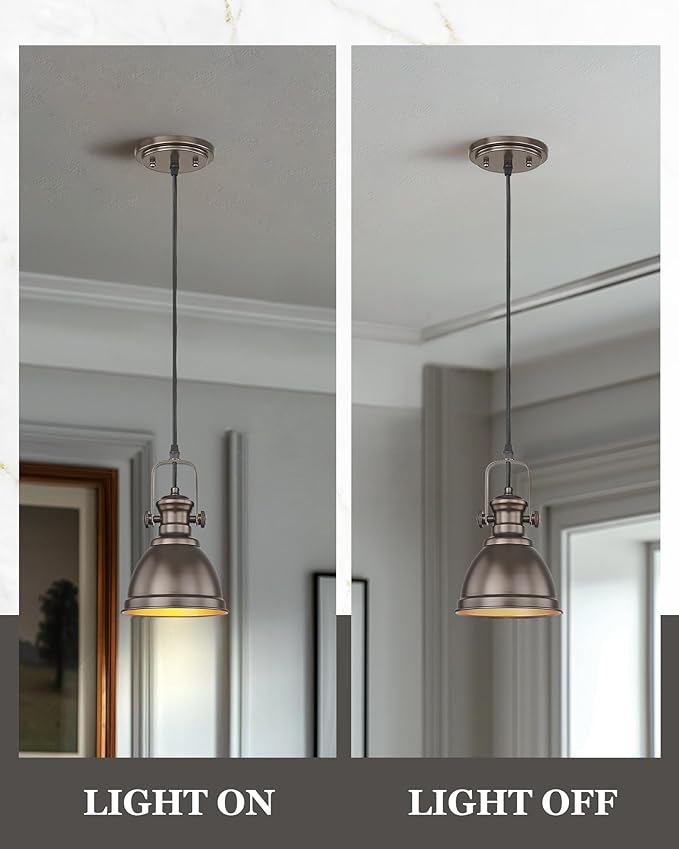 2 Pack Pendant Lights Kitchen Island, Farmhouse Hanging Lights Fixtures with Metal Shade, Rustic Kitchen Pendant Lighting Over Island for Dining Room, Oil Rubbed Bronze, AD-2151-1P2-ORB