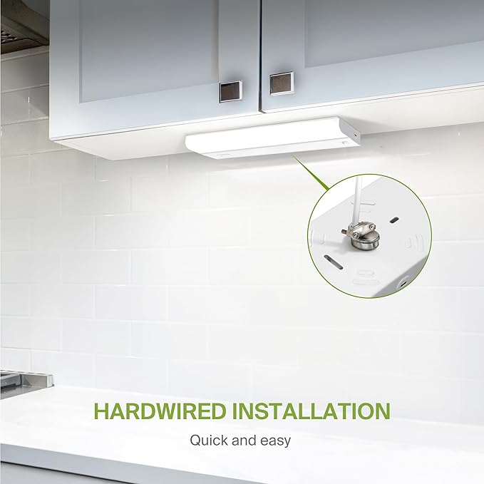 ASD LED Under Cabinet Lighting Hardwired, 12 Inch 5W 2700K-5000K Selectable, 442LM, CRI90+, Direct Wire Linkable Under Counter Lights for Kitchen, Dimmable Under Cabinet Lights, White, UL Certified
