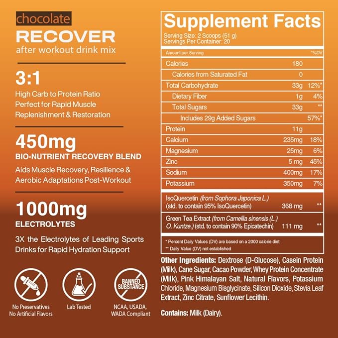 Freak Shake Post-Workout Drink Mix for Endurance Training | Jumpstart Recovery & Adaptation with Epicatechin & Quercetin | Carbs, Electrolytes & Protein | Chocolate (20 Servings)