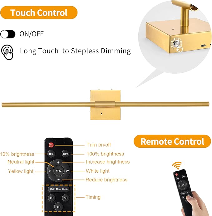 10000mAh Battery Operated Wall Sconces Set of 2, 3 Color Dimmable Rechargeable Wall Light with Remote, 30 Inch Gold Wireless Sconces Wall Decor with Timer Function for Living Room, Bedroom, TV