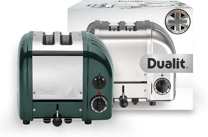 Dualit Classic 2 Slice NewGen Toaster - Stainless Steel - Hand Built in the UK - Replaceable ProHeat elements - Defrost Bread - Mechanical Timer - Evergreen Classic Toaster