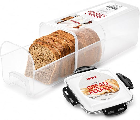 Tafura Bread Storage Container with Tray, Plastic Bread Box, Bread Container with Airtight Lid, Loaf Bread Keeper, Bread Holder for Homemade Bread, BPA Free