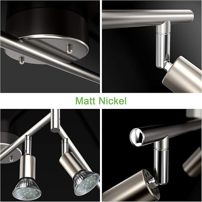 Unicozin LED 6 Light Track Lighting Kit, 46.5'' Matt Nickel 6 Way Ceiling Spot Lighting, Flexibly Rotatable Head, Modern Track Light Included 6 x LED GU10 Bulb (4W, Daylight White 5000K, 400LM)