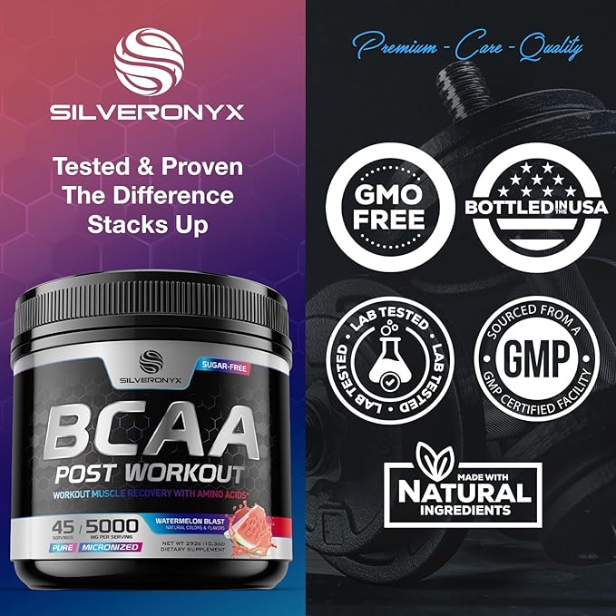 Post Workout Recovery Powder with BCAA - Extra Strength Muscle Recovery Drink Mix with L-Glutamine & Amino Acids - Sugar Free After Workout Hydration Powder Supplement - Watermelon Blast - 45 Servings