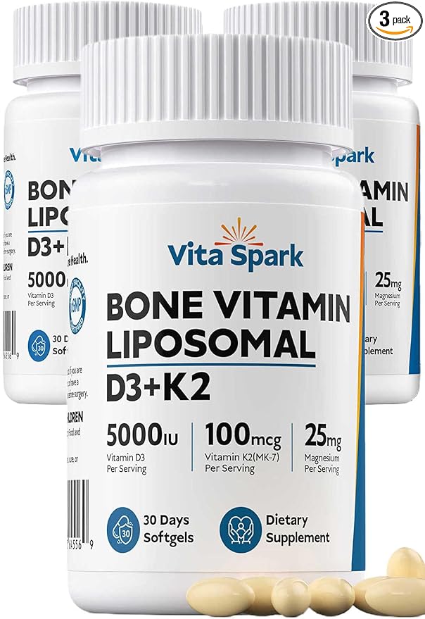 Vitamine D3 K2 - Supplément liposomique de vitamines pour les os, 5000 UI D3, 100 mcg K2 MK7 et magnésium pour femmes et hommes | Soutient la santé des os, des dents, du cœur, du système immunitaire et vasculaire*, Mini-capsules molles pour 90 jours