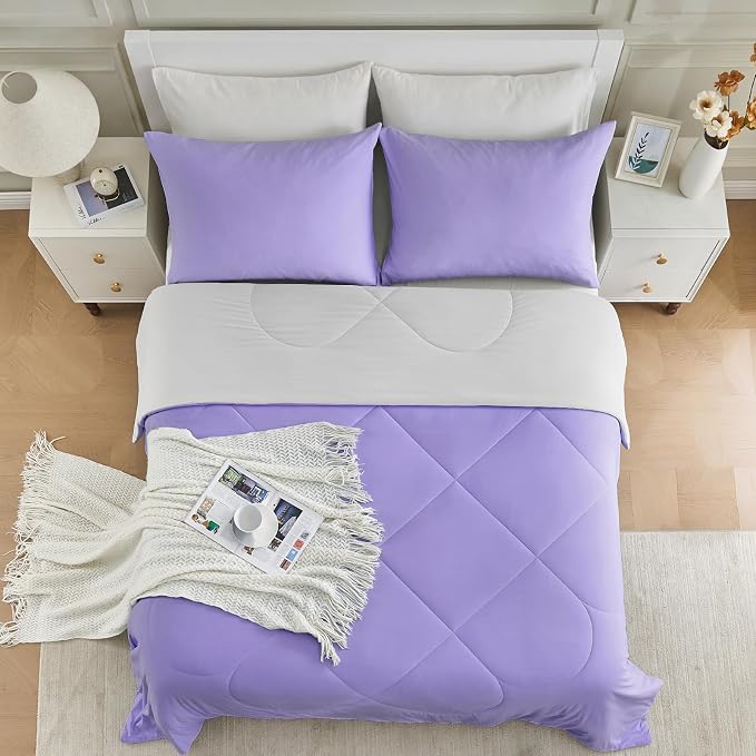 HOMFINE Cooling Comforter Japanese Double-Sided Cold Tech Fabric Cooling Blanket for Night Sweats Hot Sleepers, Q-Max 0.45 Soft Breathable Silky Smooth Lightweight Purple Summer Comforter King