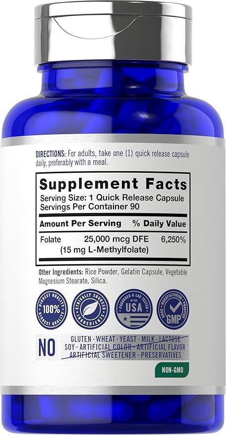 Carlyle L Methylfolate 15mg | 90 Capsules | Max Potency | Optimized and Activated | Non-GMO, Gluten Free | Methyl Folate, 5-MTHF | by Opti-Folate