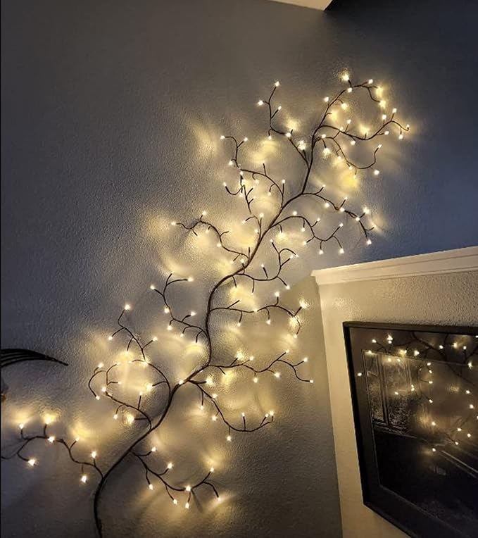 The Lighted Willow Vine Plants for Living Room Decor,LKGOOD Christmas Decorations, Light Trees with 144 LEDs Plug in for Decoration Inside(1PCS Black)