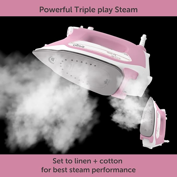 oliso TG1600 ProPlus Auto-Lift Steam Iron - Sewing Quilting & Clothes Ironing – 1800W, Rosé