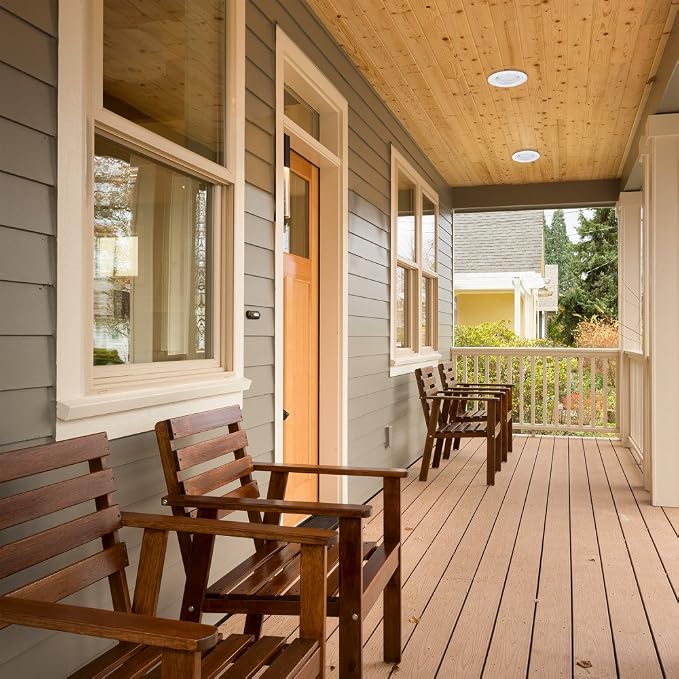 Globe Electric 90958 4" Rust Proof Indoor/Outdoor Ridged Baffle Round Trim Recessed Lighting Kit 4-Pack, White, Easy Install Push-N-Click Clips, 3.88" Hole Size, Porch Light, Bulb Not Included