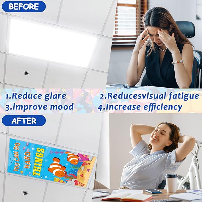 8 Pcs Fluorescent Light Covers with 80 Magnets Decorative for Classroom Ceiling Lights 4 x 2 Feet Magnetic Light Cover Filter Easy Install for Office Hospital Home Ceiling Supplies (Positive Ocean)
