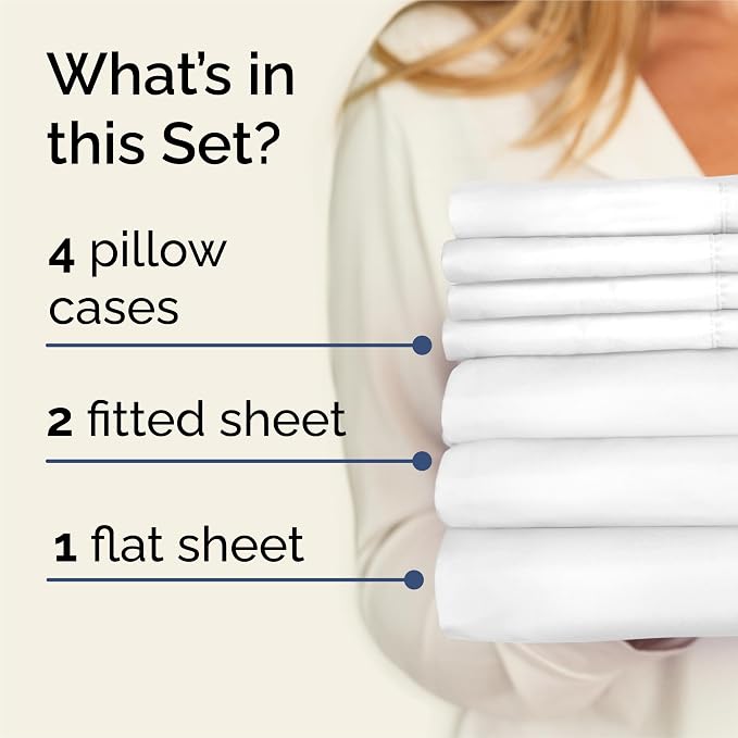 Split King 7 Piece Sheet Set - Comfy Breathable & Cooling - Ultra-Soft Hotel Luxury Bedding Set w/ 8-16 Inch Deep Pockets - 1 Flat & 2 Fitted Sheet & 4 Pillowcases - Wrinkle Free & Easy Care - White