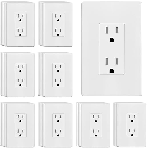 ENERLITES 40 Pack Matte White Decorator Receptacle with Screwless Wall Plate, Standard Electrical Wall Outlet, 15A 125V, Self-Grounding, 2-Pole, 3-Wire, UL Listed, 61502-TR-MWSID, Tamper Resistant