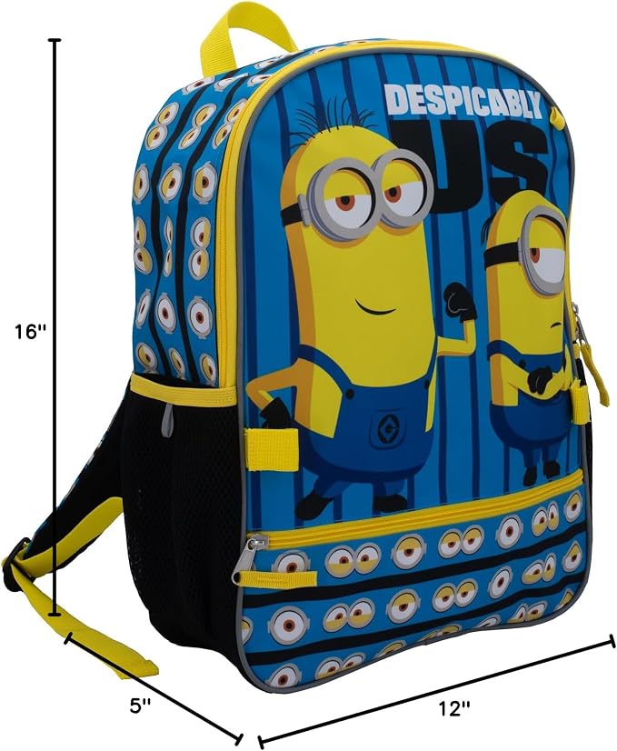 AI ACCESSORY INNOVATIONS Despicable Me Minions 4 Piece Backpack Set for Boys & Girls, Featuring Minions Stuart & Kevin, Kids School Bag, Blue