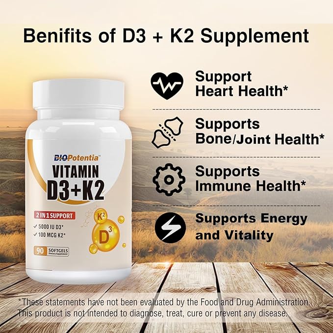 Complément de Vitamine D3 K2 (MK7) en Gélules, Vitamine D3 5000 UI & K2 100 µg avec Huile MCT, Soutien Immunitaire, Santé des Os & Dents, Sans Gluten, Non-OGM | 90 Gélules
