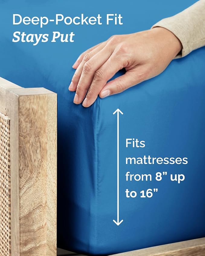Twin XL 4 Piece Sheet Set - Comfy Breathable & Cooling - Ultra Soft Hotel Luxury Bedding Set w/ 8-16 Inch Deep Pockets - 1 Flat & 1 Fitted Sheet & 2 Pillowcases - Wrinkle Free & Easy Care - Royal Blue