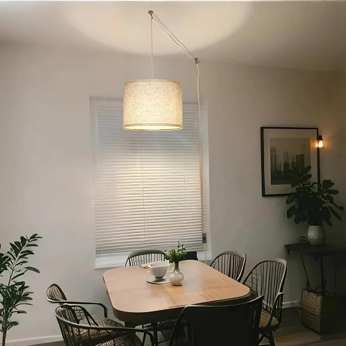 Qingmiao Boho Plug in Pendant Light, Hanging Lamp Plug in with LED Bulb, 3-Way Dimmable Hanging Light Fixture for Living Room Bedroom Kitchen Ceiling Farmhouse Home Decor