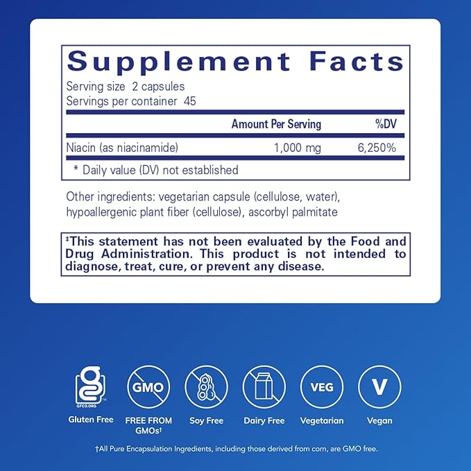 Pure Encapsulations Niacinamide | Supplément de vitamine B3 pour soutenir le métabolisme énergétique, la mobilité articulaire et la fonction métabolique* | 90 gélules