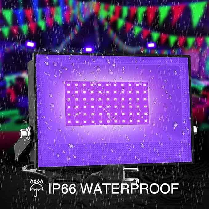 Onforu 6 Pack 38W LED Black Lights, Blacklight Flood Light with Plug, IP66 Waterproof, for Halloween Party, Glow in The Dark, Stage Lighting, Aquarium, Body Paint, Fluorescent Poster, Neon Glow,Black