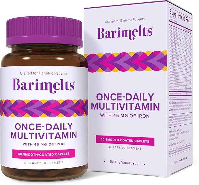 BariMelts 1日1回ベリアトリックマルチビタミン 鉄分配合 飲みやすいカプレット60粒入り（2ヶ月分） 女性用マルチビタミン マルチミネラル複合体 肥満外科手術後の栄養をサポート