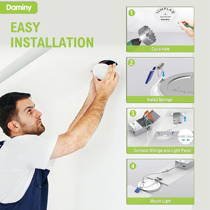 DAMINY 24 Pack 6 Inch LED Recessed Lighting with Junction Box,5CCT,Ultra-Thin Recessed Light,10W 1100LM, Dimmable Canless Wafer Ceiling Light, High Brightness